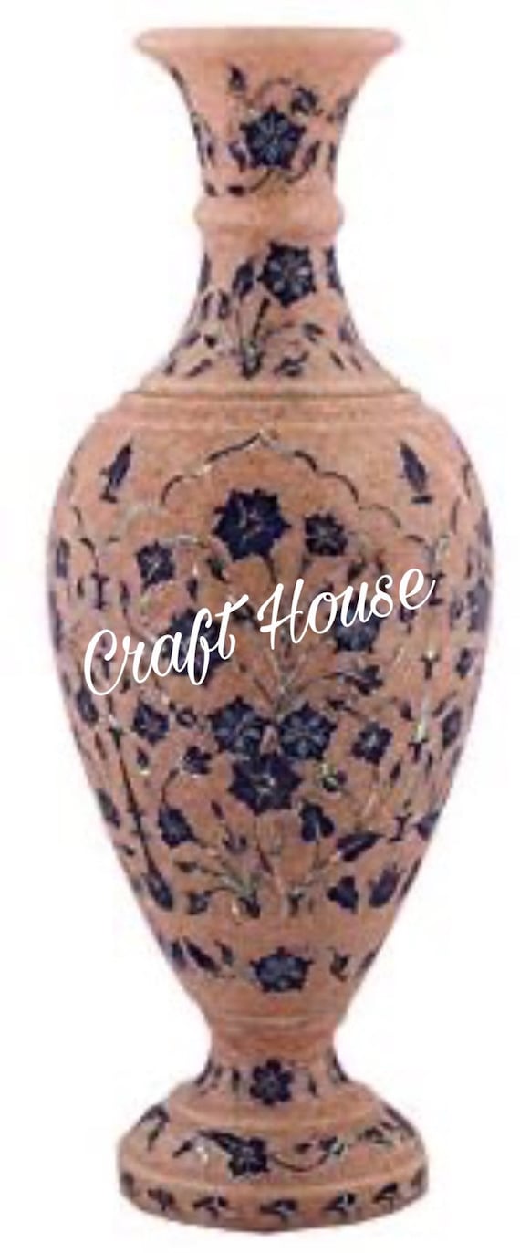 12H Handmade Pink Marble Padestal Flower Vase for Etsy