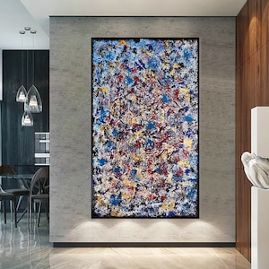 Large colorful abstract painting on canvas - paint splatter art Jackson Pollock style