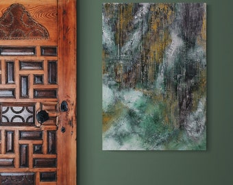 緑の抽象画 | 緑と金の絵画 | 緑と金の壁アート | エメラルドグリーン