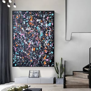 Paint Splatter Canvas | Сolorful Painting Large | Drip Textured Wall Art | Jackson Pollock Style