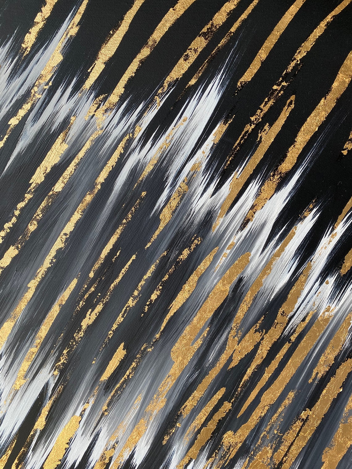 Black and Gold Abstract Wall Art Gold Stripes Abstract Painting Etsy
