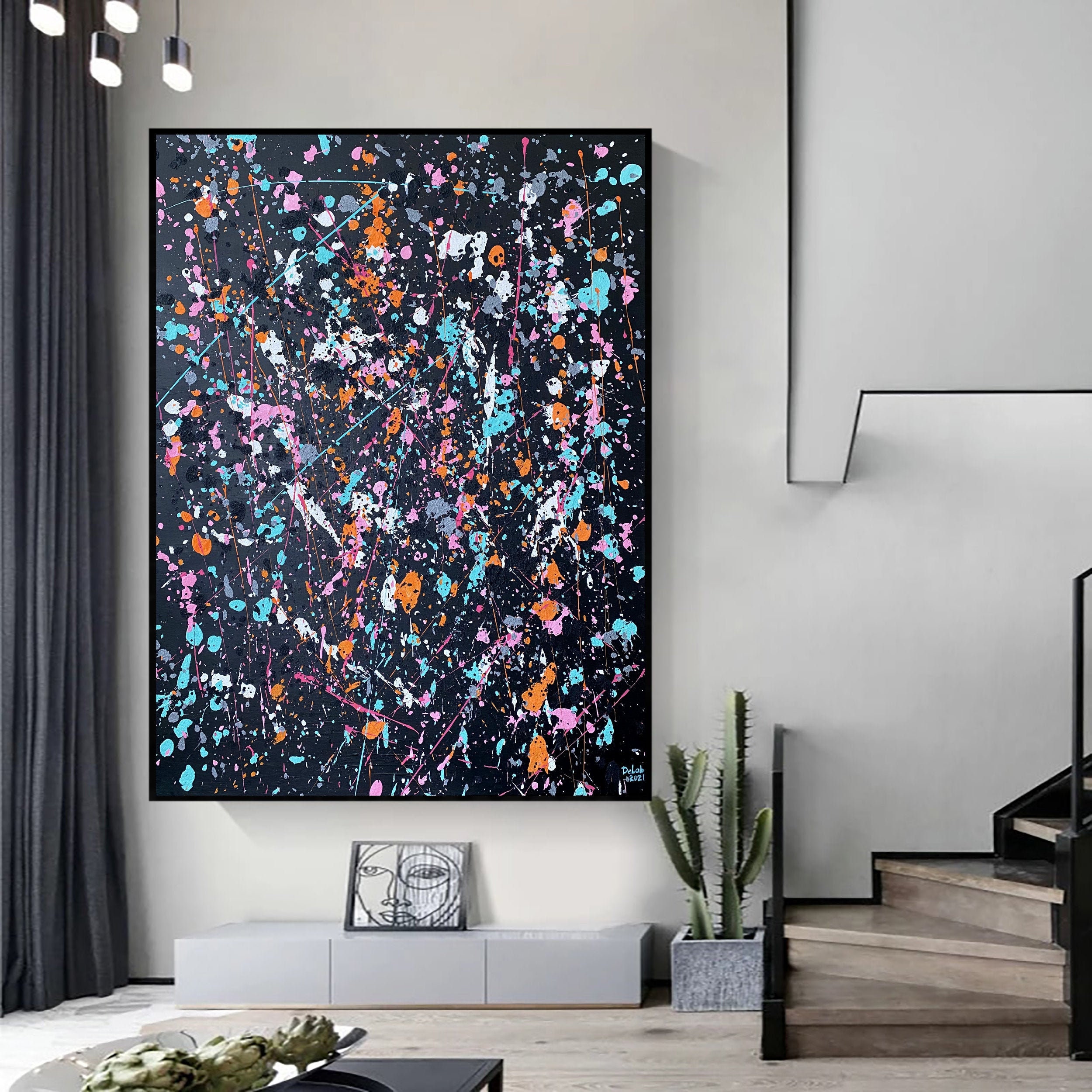 Paint Splatter Canvas Сolorful Painting Large Drip Textured Wall Art