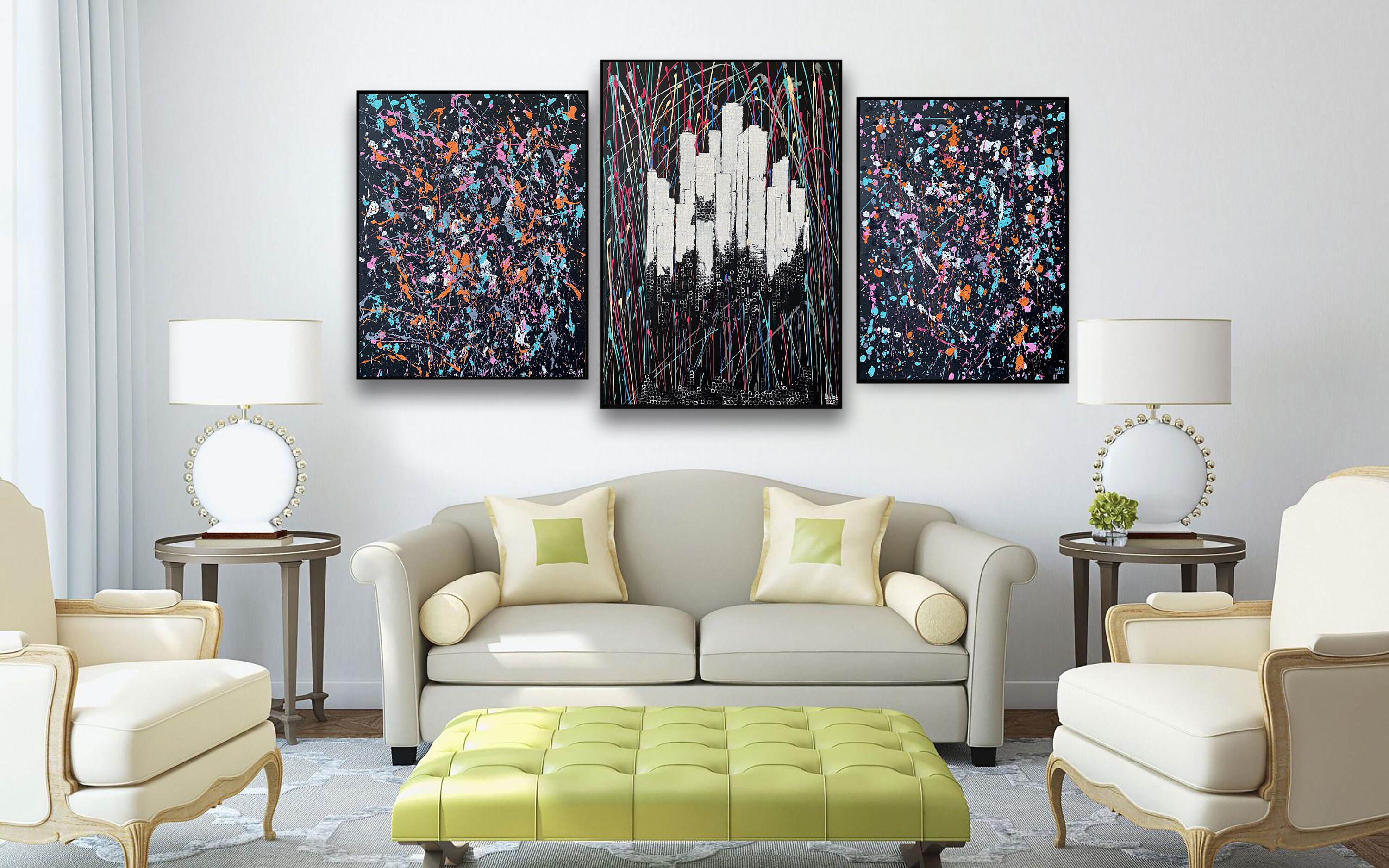 Triptych on a stretched canvas Extra large original painting Etsy