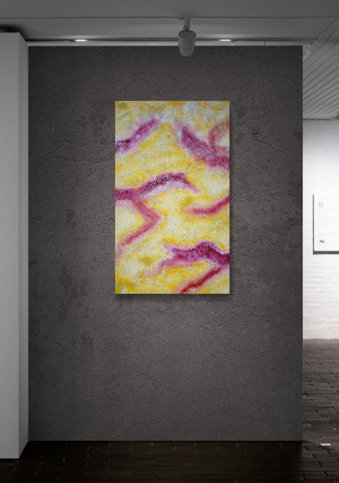 Large Yellow Abstract Oil Painting on Stretched Canvas Minimalist