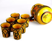 Ceramic Pitcher cups glasses Set handmade hand pained for sweet tea sangria pitcher, mexican pitcher, Moroccan Ceramic