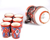 Ceramic Pitcher cups glasses Set handmade hand pained for sweet tea sangria pitcher, mexican pitcher, Moroccan Ceramic