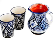 Ceramic Pitcher cups glasses Set handmade hand pained for sweet tea sangria pitcher, mexican pitcher, Moroccan Ceramic
