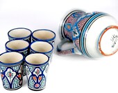 Ceramic Pitcher cups glasses Set handmade hand pained for sweet tea sangria pitcher, mexican pitcher, Moroccan Ceramic