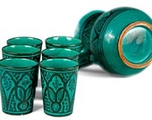 Ceramic Pitcher cups glasses Set handmade hand pained for sweet tea sangria pitcher, mexican pitcher, Moroccan Ceramic