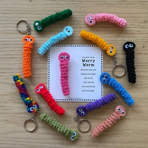 Worry Worm, Handmade Crochet Happy Worm - for worry,  comfort, stress, anxiety, sensory, fidget, mental health, autism