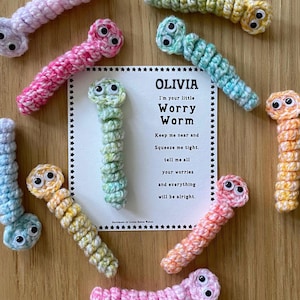 Worry Worm, SHERBET EDITION, Handmade Crochet Happy Worm - for worry, comfort, stress, anxiety, sensory, fidget, mental health, autism Bild 1