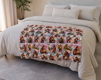 Sasquatch Bigfoot Happy Squatches Soft Polyester Blanket 3 Sizes