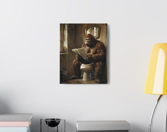 Bigfoot / Sasquatch On Toilet 2 Canvas Portrait Wall Decor Hanging