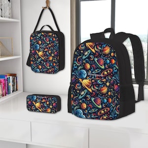 Outer Space Designs 3 Piece Bag Set – Backpack, Lunch Bag, Pencil Pouch