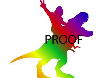 Rainbow Bigfoot / Sasquatch On T Rex 1- SVG, PNG, PDF formats
