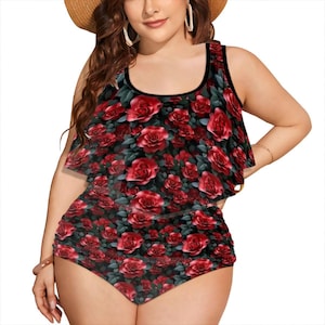 Beautiful Flower Designs - Plus Size Women Bikini Flowey Top, Tankini