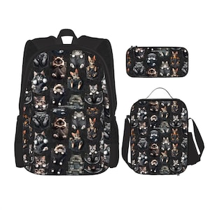 Kittens in Pockets, 3 Piece Bag Set – Oxford Backpack, Lunch Bag, Pencil Pouch