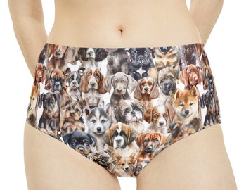 Puppies Dogs Collage High-Waist Hipster Bikini Bottom (AOP)