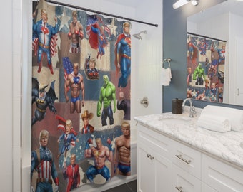 Donald Trump Superhero Collage Shower Curtains