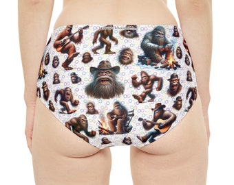 Sasquatch Bigfoot Crazy Faces High-Waist Hipster Bikini Bottom (AOP)