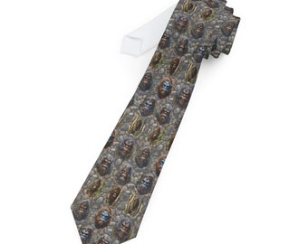Sasquatch Bigfoot Faces on Stone Collage Necktie