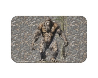 Sasquatch Bigfoot on Stone Background Kitchen / Bath Floor Mat
