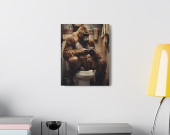 Bigfoot / Sasquatch On Toilet 1 Canvas Portrait Wall Decor Hanging