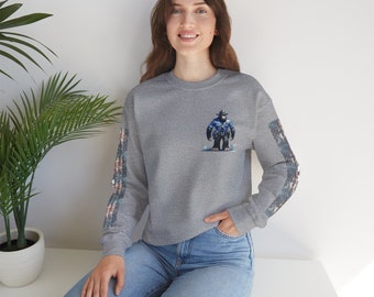 Sasquatch Bigfoot Backs the Blue Heavy Blend Crewneck Sweatshirt