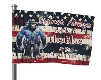 Sasquatch / Bigfoot Backs The Blue Patriot Flag