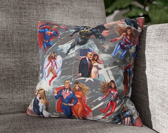 Donald & Melania Trump Super Hereos Polyester Square Pillowcase