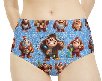 Sasquatch Bigfoot Christmas High-Waist Hipster Bikini Bottom (AOP)