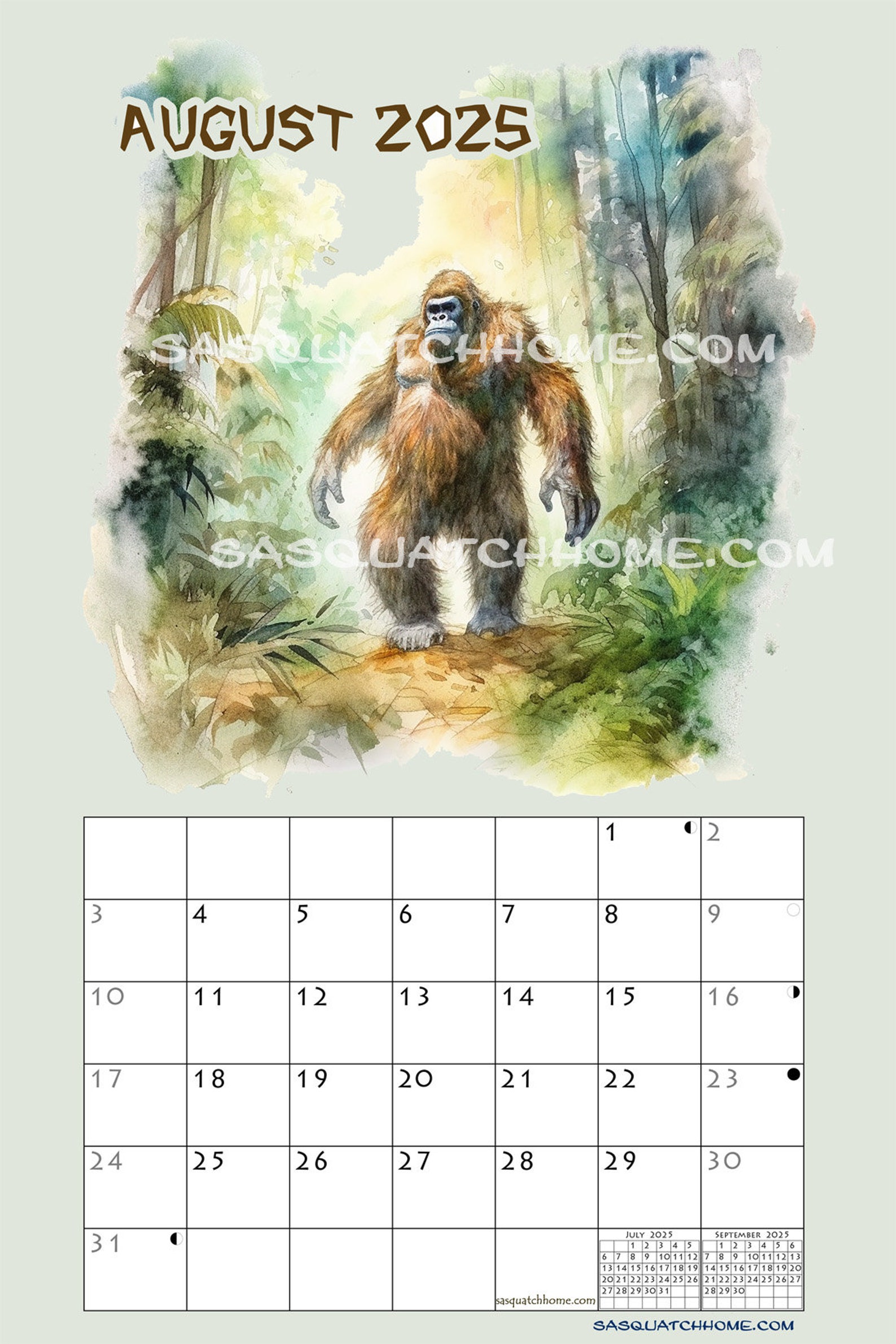 Sasquatch Bigfoot Scenery Wall Calendars US & CA Etsy