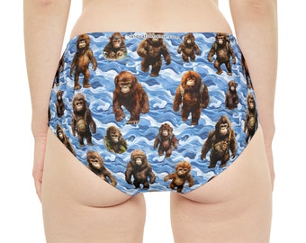 Baby Sasquatch Bigfoot on Swirl High-Waist Hipster Bikini Bottom (AOP)