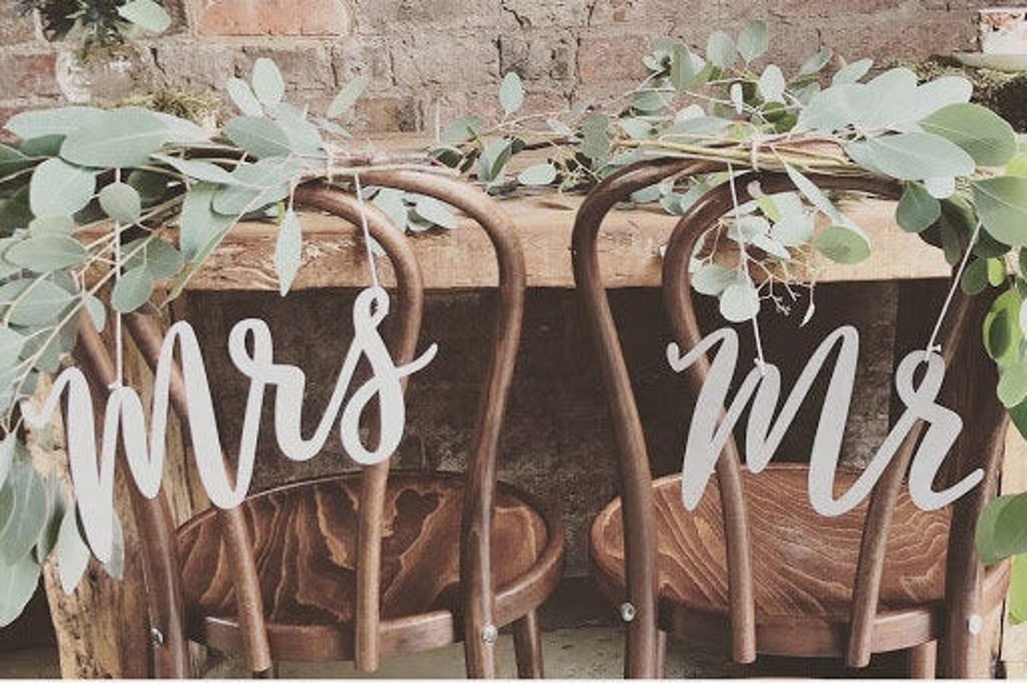 Wedding Chair Signs Mr and Mrs Sign Laser Cut Wooden Rustic | Etsy