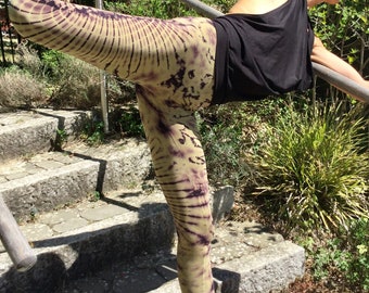 Leggings Batik beige brown SUN yoga, acrobatics, dance, festival fashion, trance, goa, sports