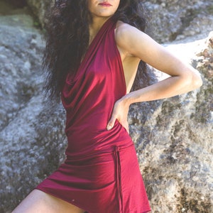 Neckholder dress / long top WATERFALL red -Streetwear, Festival fashion, Goa, Trance, Rave-