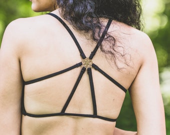 Bustier SEED of LIFE black -Yoga, Acrobaties, Soutien-gorge sportif, Bralette, Festival, Streetwear, Gothique-