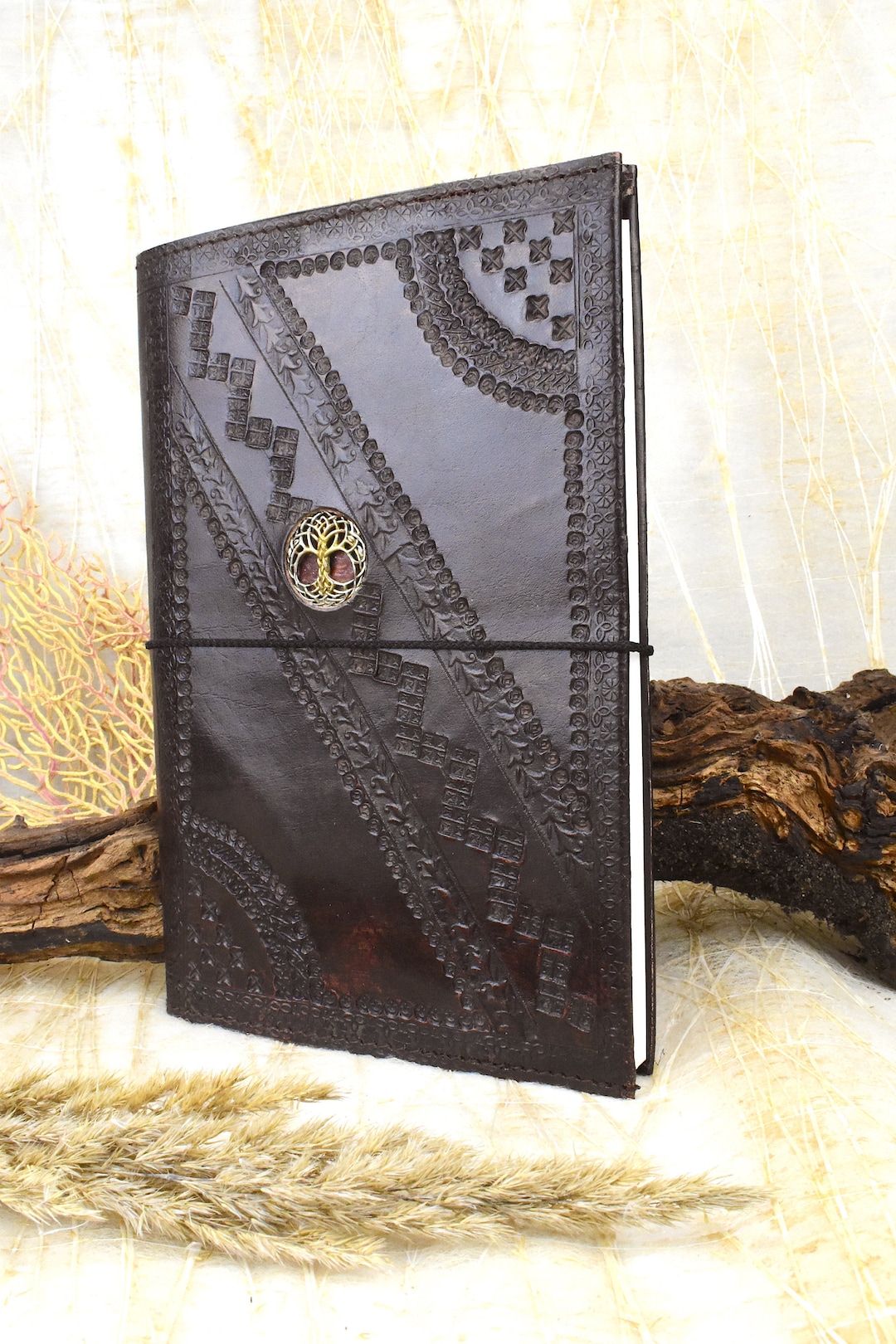 Leather Book Cover CELTIC TREE With Replaceable Inlet A 5 Brass Inlay ...