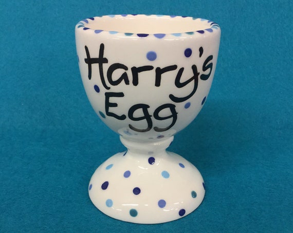 Personalised BLUE Colour Dotty Egg Cup