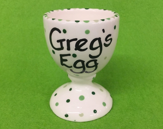 Personalised GREEN Colour Dotty Egg Cup