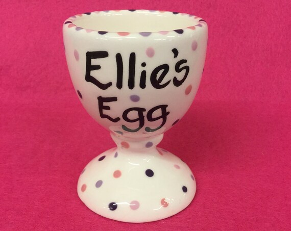 Personalised PINK Coloured Dotty Egg Cup