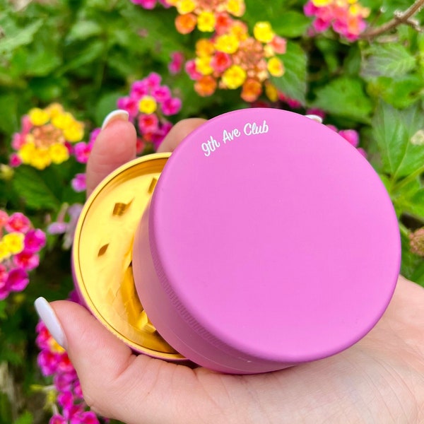 Large 2.5 Inch Stylish Grinder,4 Piece,Pink Matte Finish,Girly Grinder,Tobacco grinder, Grinder,Mini scraper Tool And Brush