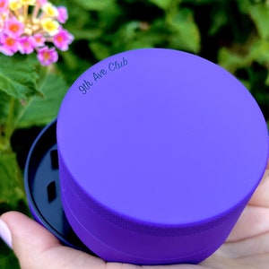 Large 2.5 Inch Purple on Black Stylish Grinder,4 Piece,Matte Finish,Trendy Grinder, Scraper Tool/ Brush, Tobacco Grinder