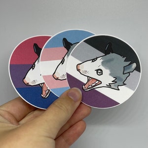 Adesivo de gambá da bandeira do orgulho gritando do PRIDE POSSUM