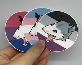 PRIDE POSSUM Screaming Pride Flag Possum Sticker