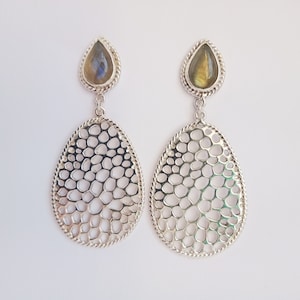 Labradorite Sterling Silver Teardrop Earrings, Gemstone Earrings, Wedding Earrings, Silver Bohemian Earrings, Labradorite Jewelry
