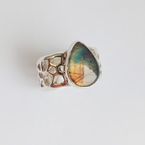 Labradorite Gemstone Boho Chunky Rings, Sterling Silver 925, Handmade Jewelry, Statement Rings, Cocktail Ring, Ocean Theme, Labyrinth