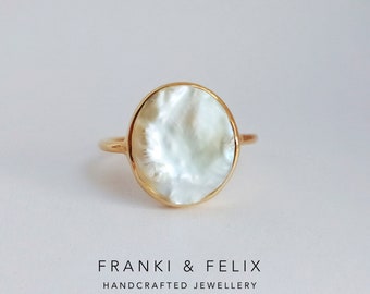 Baroque Pearl Thin Gold Ring, Cocktail Ring, June Birthstone, Minimalist Dainty Pearl Ring, Delicate Ring, Handmade Jewelry Gift For Her