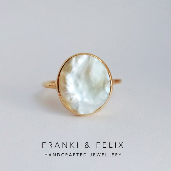 Baroque Pearl Thin Gold Ring, Cocktail Ring, June Birthstone, Minimalist Dainty Pearl Ring, Delicate Ring, Handmade Jewelry Gift For Her