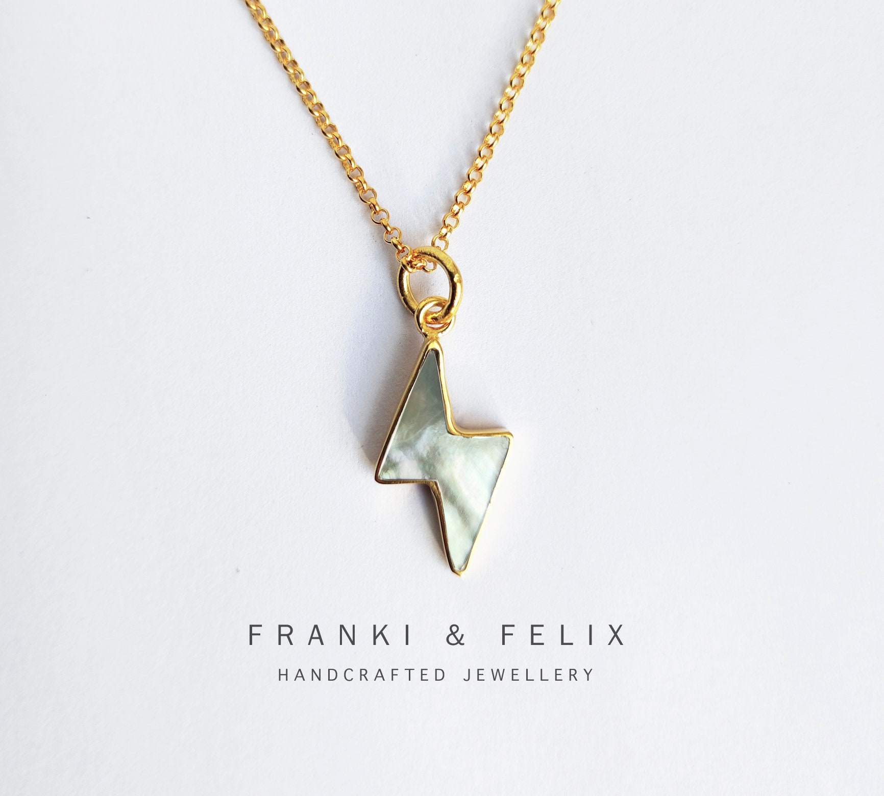 Dainty Gold Pearl Birthstone Necklace With Lightning Bolt
